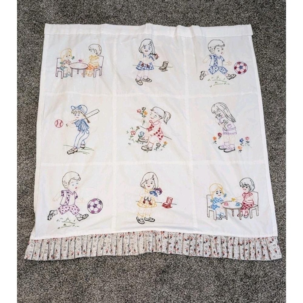 Vintage Hand Embroidered Children's Curtain Panels Pair